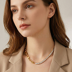 316L Surgical Stainless Steel Pave Clear Cubic Zirconia Half Tennis Necklaces for Women&nbsp;WGC7388-02