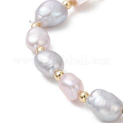 Natural Cultured Freshwater  Pearl & Brass Beads Stretch Bracelet for Women&nbsp;BJEW-JB13209