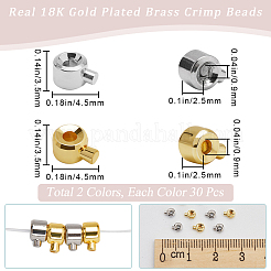 60Pcs 2 Colors Brass Crimp Beads&nbsp;KK-BBC0023-33