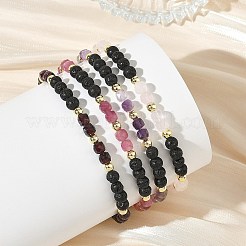 4Pcs 4 Styles Natural Mixed Stone Faceted Cube and Round Natural Lava Rock Beaded Stretch Bracelets for Women&nbsp;BJEW-JB14250-02