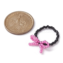 Glass Seed Beaded Bowknot Stretch Finger Rings&nbsp;RJEW-MZ00012