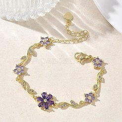 Brass Micro Pave Cubic Zirconia Link Chain Bracelets for Women&nbsp;BJEW-C156-04D-01G