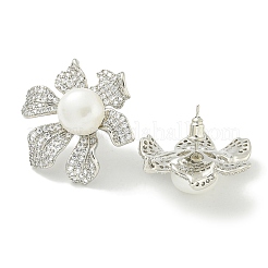 Rack Plating Brass Micro Pave Clear Cubic Zirconia Stud Earrings&nbsp;EJEW-H014-11P