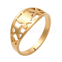 Hollow Out Tortoise & Starfish 304 Stainless Steel Finger Rings for Women&nbsp;RJEW-G353-01G