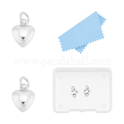 2Pcs 925 Sterling Silver Puffed Heart Charms with Jump Rings&nbsp;STER-UN0001-61S