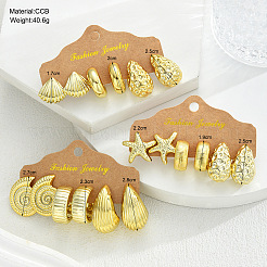 9 Pairs CCB Plastic Textured Stud Earrings&nbsp;FS-WGE96FE-01