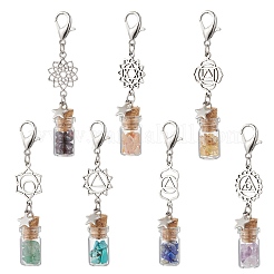 Chakra Natural Lapis Lazuli & Amethyst & Carnelian & Citrine & Garnet & Green Aventurine & Synthetic Turquoise Chips inside Glass Wishing Bottle Pendant Decoration&nbsp;HJEW-JM03308