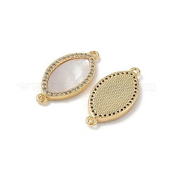 Brass Micro Pave Clear Cubic Zirconia and Natural Shell Horse Eye Connector Charms&nbsp;KK-Z115-08G