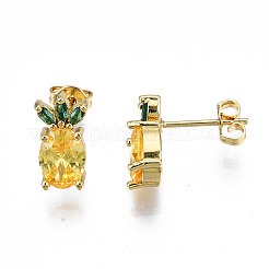Brass Micro Pave Cubic Zirconia Stud Earrings&nbsp;X-EJEW-T014-14G-NF