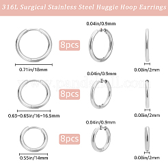 24Pcs 3 Styles 316L Surgical Stainless Steel Huggie Hoop Earrings for Girl Women&nbsp;EJEW-BBC0001-43