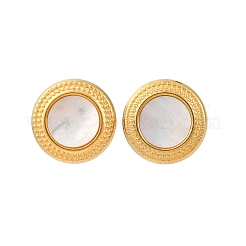 304 Stainless Steel Natural White Shell Stud Earrings&nbsp;EJEW-Z103-04G-02