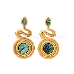 304 Stainless Steel Natural Paua Shell Stud Earrings&nbsp;EJEW-Z103-03G-01