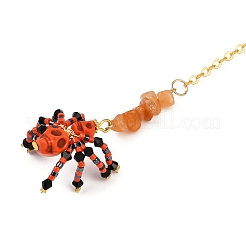 Halloween Theme Spider & Skull Dyed Synthetic Turquoise & Glass Seed Beads Pendant Decorations&nbsp;HJEW-MZ00282-04