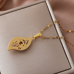 Vintage 304 Stainless Steel Glass Hollow Leaf Pendant Necklaces for Women Men&nbsp;MX3946