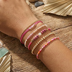 5Pcs Adjustable Nylon Round Gemstone Bead Braided Bracelet Sets&nbsp;NO9066-3