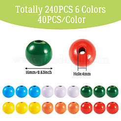 240Pcs 6 Colors Natural Wooden Beads&nbsp;WOOD-TA0002-74A