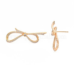 Bowknot Clear Cubic Zirconia Stud Earrings&nbsp;EJEW-S199-25G-NF
