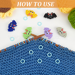 12Pcs 6 Colors Bat Halloween Theme Silicone Focal Beads with 50Pcs Plastic Knitting Stitch Marker Rings&nbsp;SIL-BC0001-11