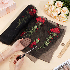 Polyester Rose Embroidery Lace Fabric&nbsp;DIY-WH0622-724B