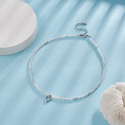 Clear Cubic Zirconia Heart Pendant Necklace with Natural Rose Quartz Beaded Chains for Women&nbsp;NJEW-JN04271-02