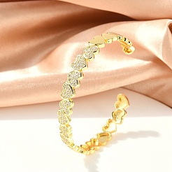 Sparkling Heart Cubic Zirconia Cuff Bangle&nbsp;BJEW-D448-15G-RS