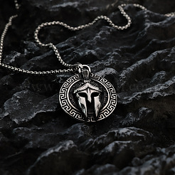 304 Stainless Steel Flat Round with Warrior Helmet Pendant Box Chain Necklaces for Men&nbsp;FS-WG73C38-02