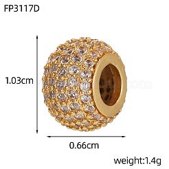 304 Stainless Steel Clear Cubic Zirconia European Beads&nbsp;STAS-OY012-78G