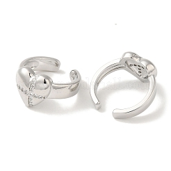 Rack Plating Brass Micro Pave Clear Cubic Zirconia Heart with Cross Cuff Earrings for Women&nbsp;EJEW-P280-21P