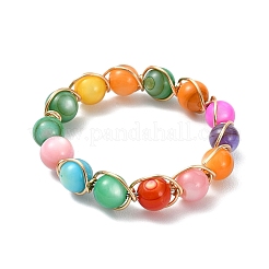 Dyed Natural Freshwater Shell Beads Finger Rings&nbsp;RJEW-JR01051-01