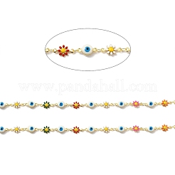 Handmade Brass Enamel Flower & Evil Eye Link Chain&nbsp;CHC-D032-02G-01