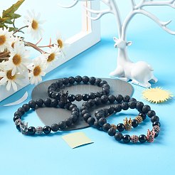 Oil Diffuser Yoga Natural Tourmaline & Natural Lava Rock Beads Stretch Bracelet for Girl Women&nbsp;BJEW-JB06800