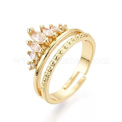 Brass Micro Pave Cubic Zirconia Cuff Rings for Women&nbsp;KK-T071-62G