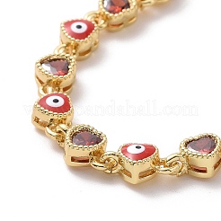 Enamel Evil Eye & Cubic Zirconia Heart Link Chain Bracelet&nbsp;BJEW-H555-01D