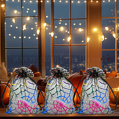Halloween Theme Spider Printed Organza Drawstring Bags&nbsp;ABAG-WH20021-006F