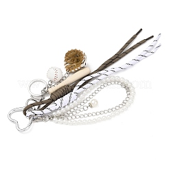 Baseball PU Leather & ABS Pearl Round Beads & Polyester Rope Pendant Decorations&nbsp;HJEW-JM04381