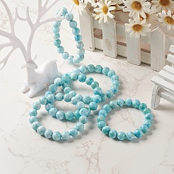 Natural Larimar/Pectolite Round Beaded Stretch Bracelet&nbsp;BJEW-A120-01E
