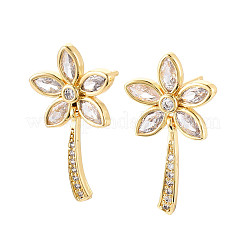 Flower Brass Micro Pave Clear Cubic Zirconia Dangle Stud Earrings&nbsp;EJEW-T047-50G