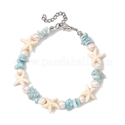 Synthetic Turquoise & Natural Larimar & Cultured Freshwater Pearl Beaded Bracelets for Women&nbsp;BJEW-JB13951