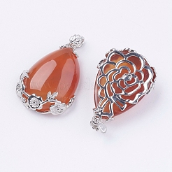 Teardrop with Flower Platinum Plated Brass Natural & Synthetic Mixed Stone Pendants&nbsp;G-F228-37-RS