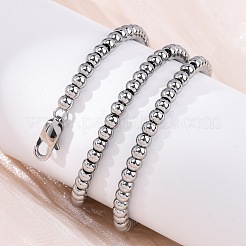 4MM Solid Round 304 Stainless Steel Beaded Necklaces&nbsp;NJEW-Q013-10P