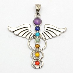 Mixed Styles Chakra Jewelry Zinc Alloy Bezel Gemstone Pendants&nbsp;G-M039-M