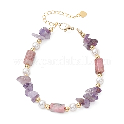 Natural Amethyst Chip & Rhodonite Column & Shell Pearl Beaded Bracelets for Women&nbsp;BJEW-JB12910