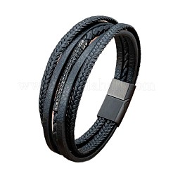Braided Black Imitation Leather Multi-Strand Bracelets with 316L Stainless Steel Magnetic Clasps for Men&nbsp;WGFAA79-02