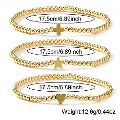 3Pcs Minimalist Brass Beads Stretch Bracelets Set for Women&nbsp;ZD2300-4