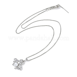 Rack Plating Brass Clear Cubic Zirconia Bee Pendant Box Chain Necklaces&nbsp;NJEW-P317-05P