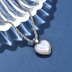 304 Stainless Steel Pave Shell Heart Pendant Rope Chain Necklaces for Women&nbsp;NJEW-Z070-02P