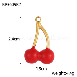 Cherry Charms 304 Stainless Steel Enamel Pendants&nbsp;STAS-OY004-11G