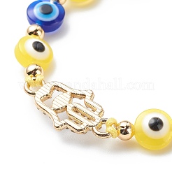 Evil Eye Resin Bead & Hamsa Hand Alloy Rhinestone Braided Beaded Bracelets for Girl Women&nbsp;BJEW-JB08740-02