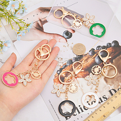 4Pcs 4 Colors Rhinestone Enamel Flower Pendant Keychain with AlloyCharm&nbsp;KEYC-GL0001-08