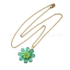 Glass & Handmade Polymer Clay & Glass Seed Beaded Flower Pendant 304 Stainless Steel Cable Chain Necklaces&nbsp;NJEW-MZ00119-06